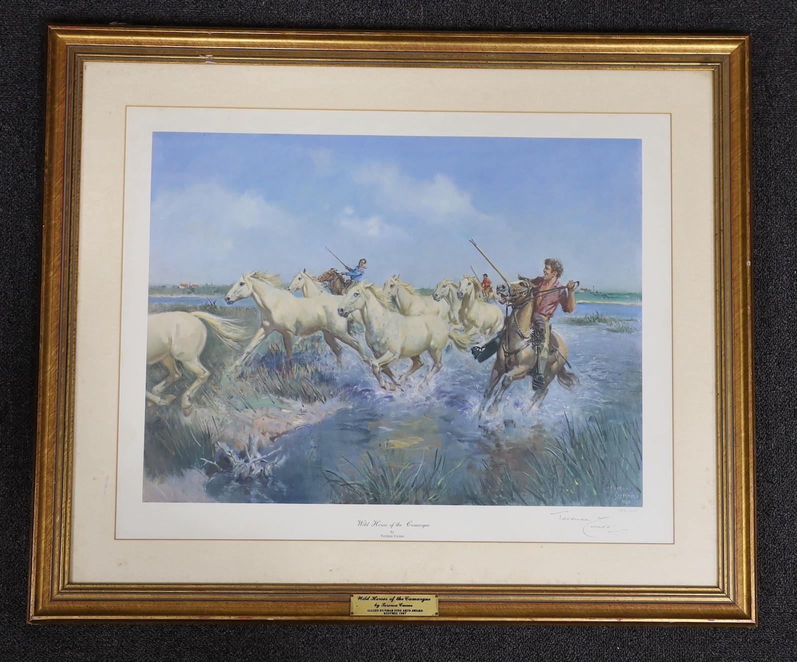 Terence Cuneo, limited edition print, 'Wild Horses of The Camargue', signed in pencil, 382/420, 39 x 52cm